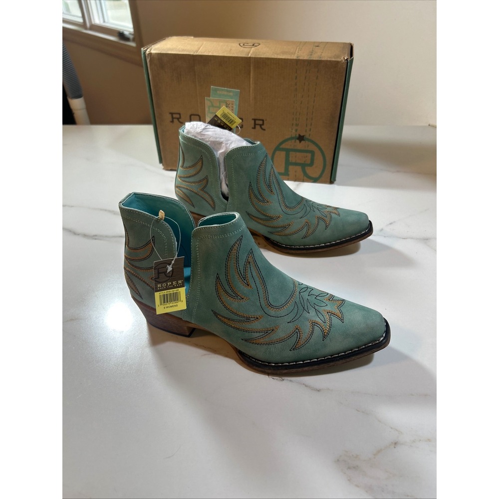 Roper AvaBlue FauxLeather Western Ankle Boots Snip Toe 09-021-1567-1094 Womens 9